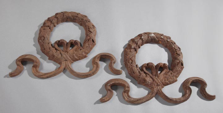 Appraisal: Pair of French Cast-Iron Beribboned Laurel-Leaf Wreaths first quarter th