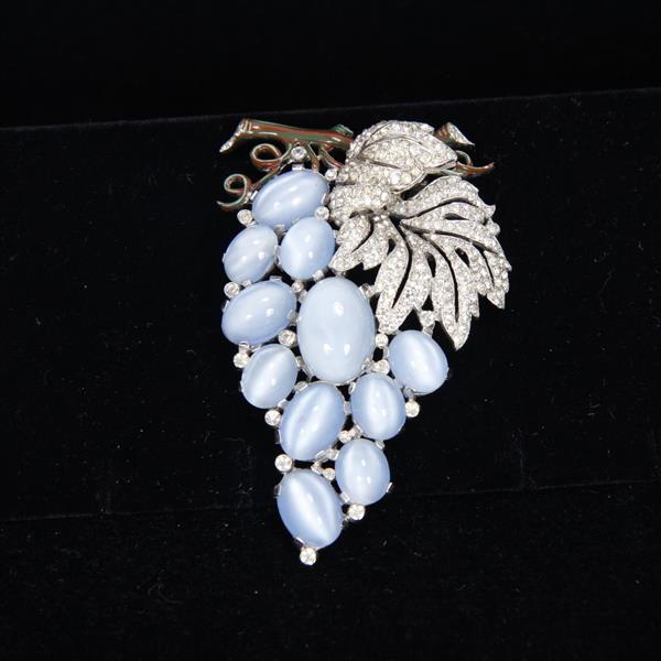 Appraisal: Trifari Alfred Philippe Pave Enamel Blue Moonstone Grape Bunch Pin