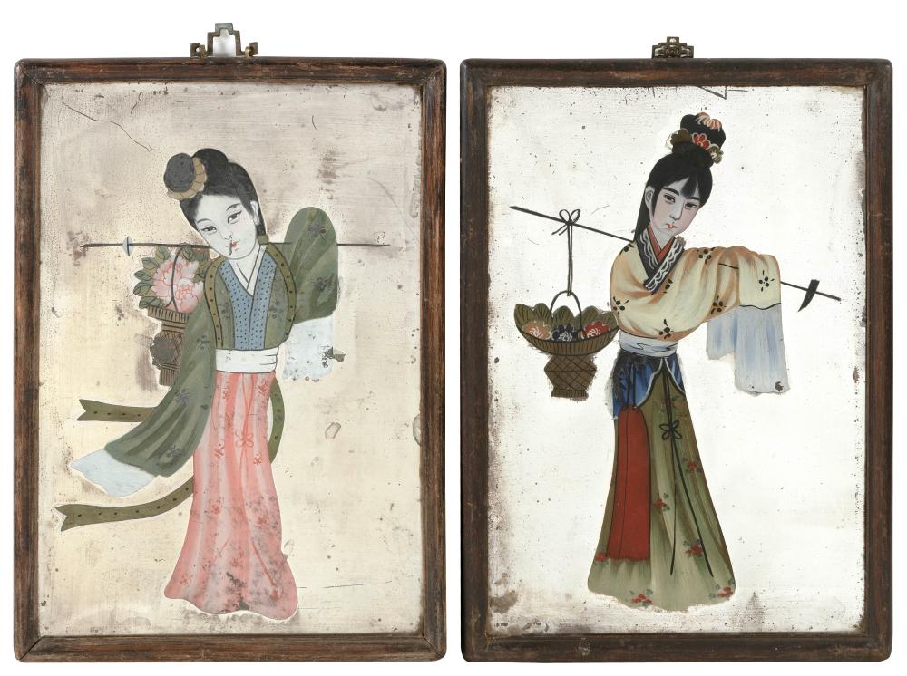 Appraisal: FOUR CHINESE REVERSE-PAINTED GLASS PORTRAITS EARLY TH CENTURY X FRAMED