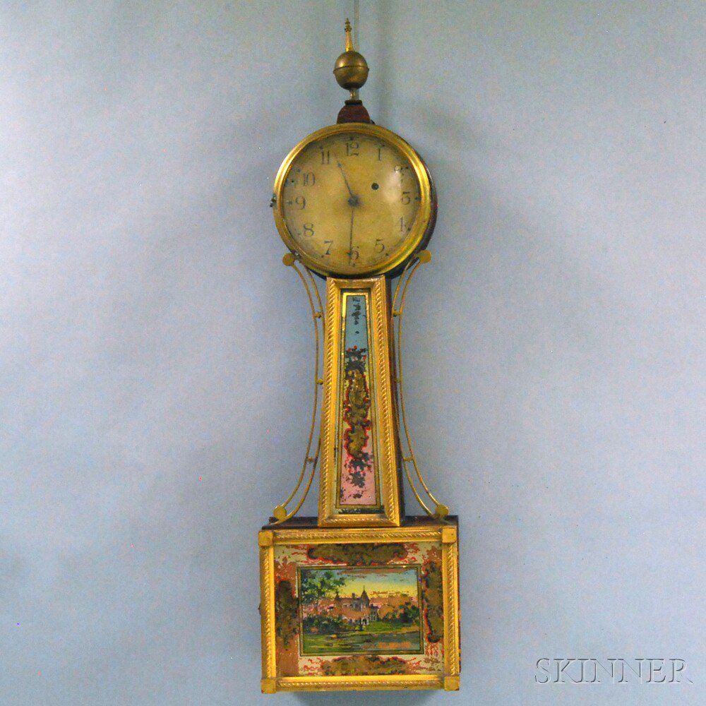 Appraisal: Mahogany Presentation Banjo Clock with brass bezel over the -in