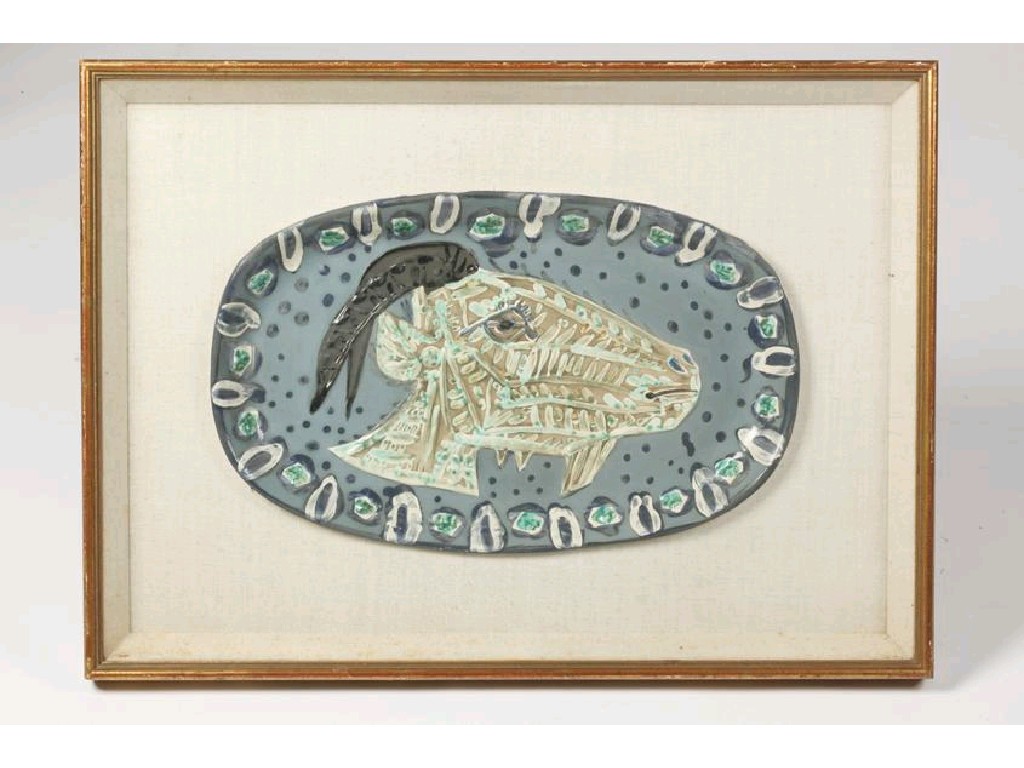 Appraisal: PABLO PICASSO AN OVAL PLATE decorated in relief with a