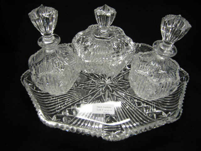 Appraisal: Crystal Dresser Set tray powder jar and pair of perfume