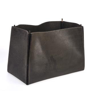 Appraisal: Decorator stitched grey leather magazine holder Decorator stitched grey leather