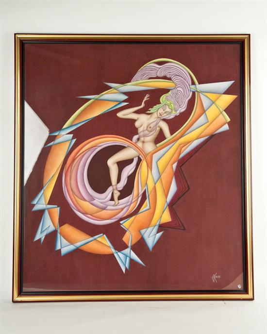 Appraisal: Gustave Kaitz Decograph of Nude with Geometric Design Signed lower