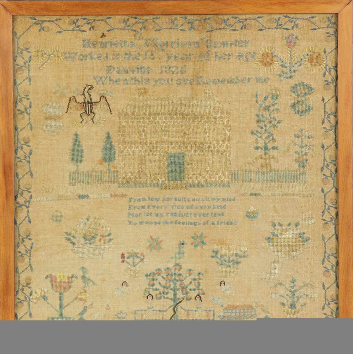 Appraisal: Sampler Henrietta Morrison Danville Adam Eve Federal style house garden