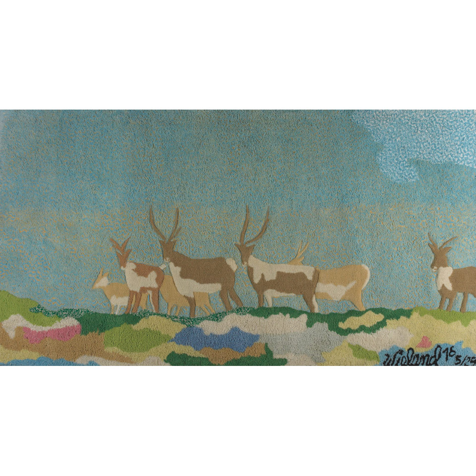 Appraisal: JOYCE WIELAND R C A WILDLIFE LANDSCAPE wall hanging signed