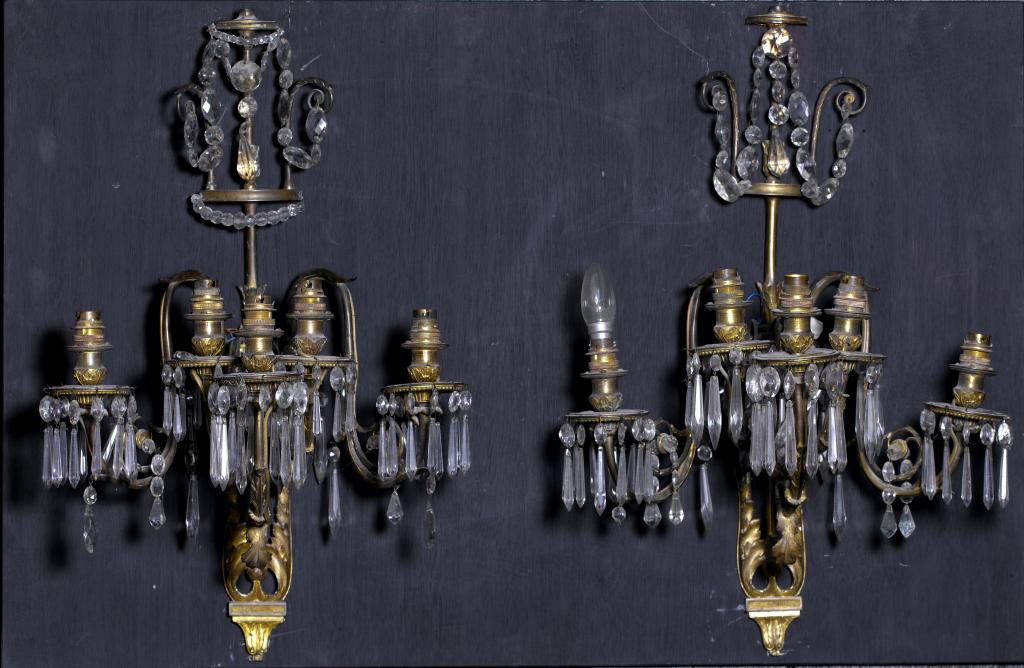 Appraisal: A PAIR OF NORTHERN EUROPEAN GILT BRONZE WALL LIGHTS the