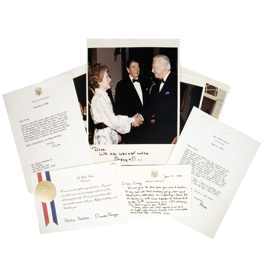 Appraisal: PRESIDENTIAL REAGAN RONALD Group of signed photographs notes and ephemera