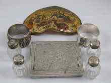 Appraisal: An Egyptian silver cigarette case a hallmarked napking ring and