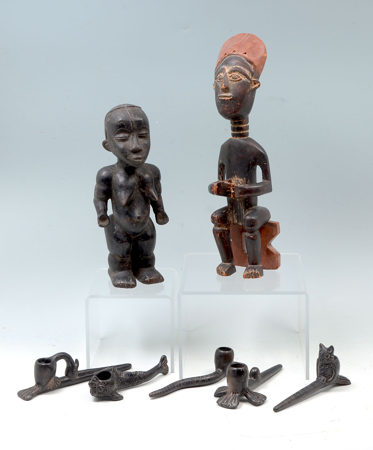 Appraisal: PC FIGURAL PIPE AFRICAN ART COLLECTION Comprising - Figural black