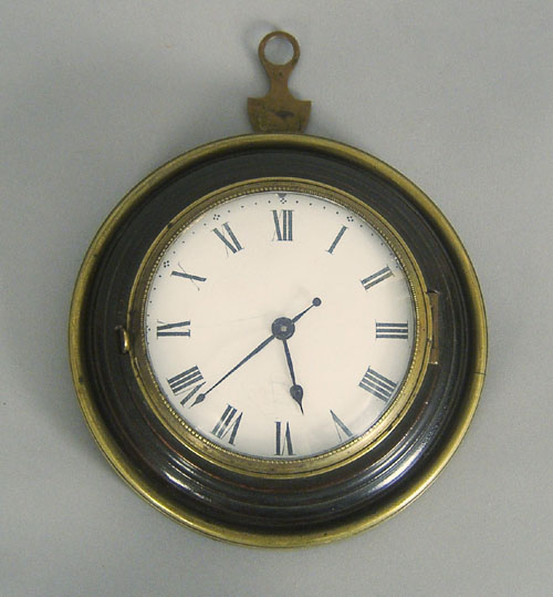 Appraisal: Brass and mahogany gallery clock th c dia