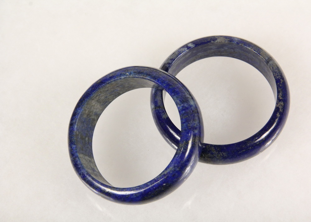 Appraisal: CHINESE LAPIS LAZULI BRACELETS - Simple Heavy Bangle Bracelets probably