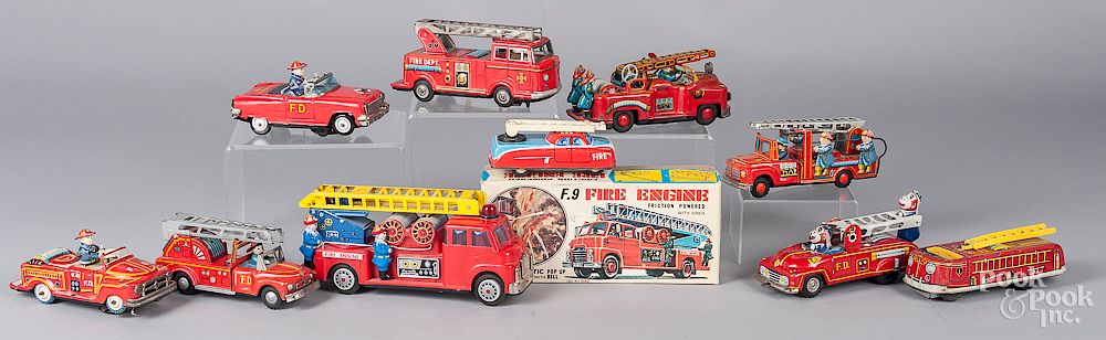 Appraisal: Nine tin litho fire related vehicles Nine tin litho fire