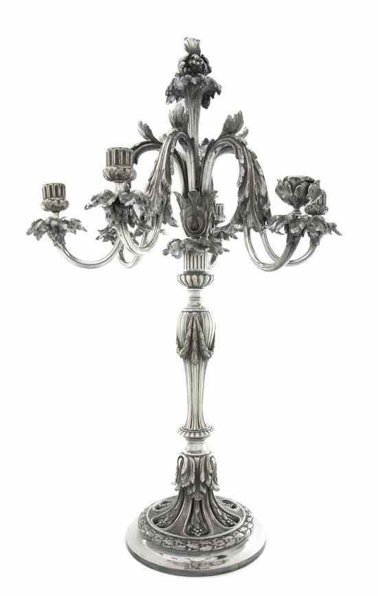 Appraisal: A French Silverplate Six-Light Candelabrum Christofle in the French Victorian