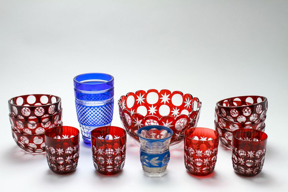 Appraisal: Bohemian Blue Red Cut Glass Items Vintage Bohemian cut glass