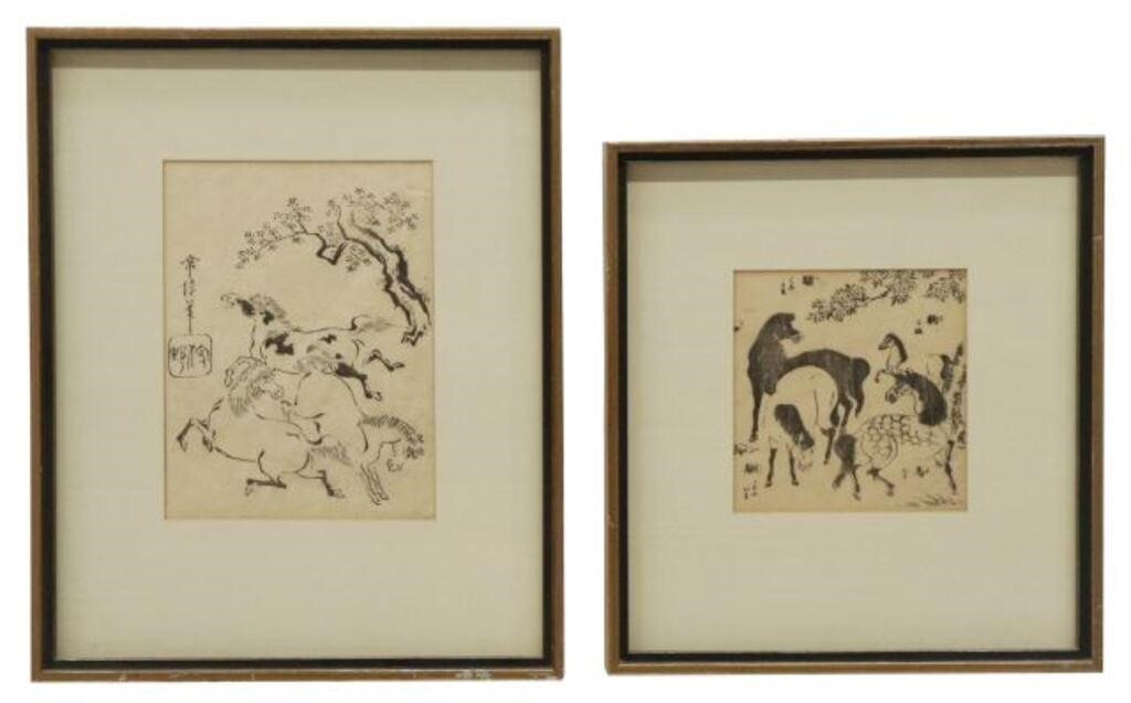 Appraisal: lot of Framed woodblock prints on paper including Horses under