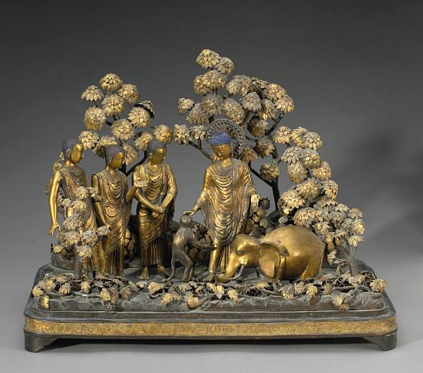 Appraisal: A large gilt metal Buddhist narrative sculpture Himalayan th th