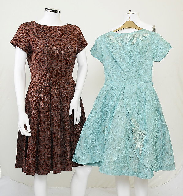 Appraisal: A s turquoise floral lace dress with satin and metallic