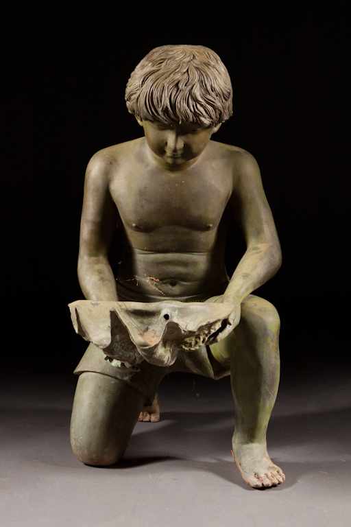 Appraisal: Bronze figural fountain th century modeled as kneeling boy with