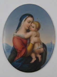 Appraisal: An oval Berlin ceramic plaque of the Madonna and Child