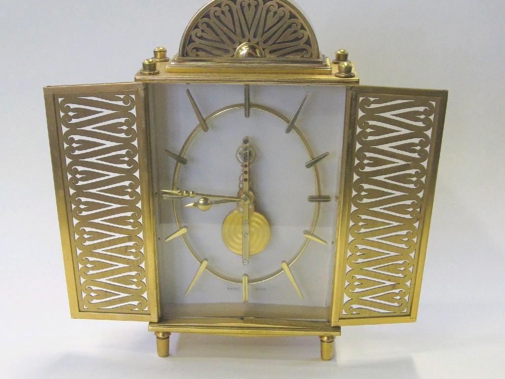 Appraisal: Stylish 's 's mantle clock the gilt case modelled as