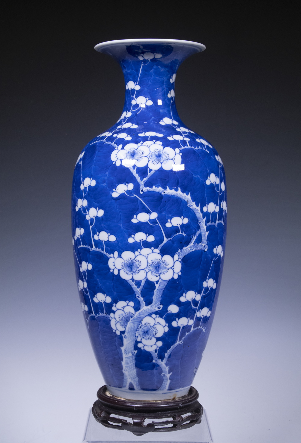 Appraisal: CHINESE CHERRY BLOSSOM VASE Blue and White Porcelain Baluster Vase