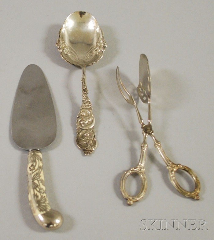 Appraisal: Three Silver and Silver Plated Serving Items an Amston sterling