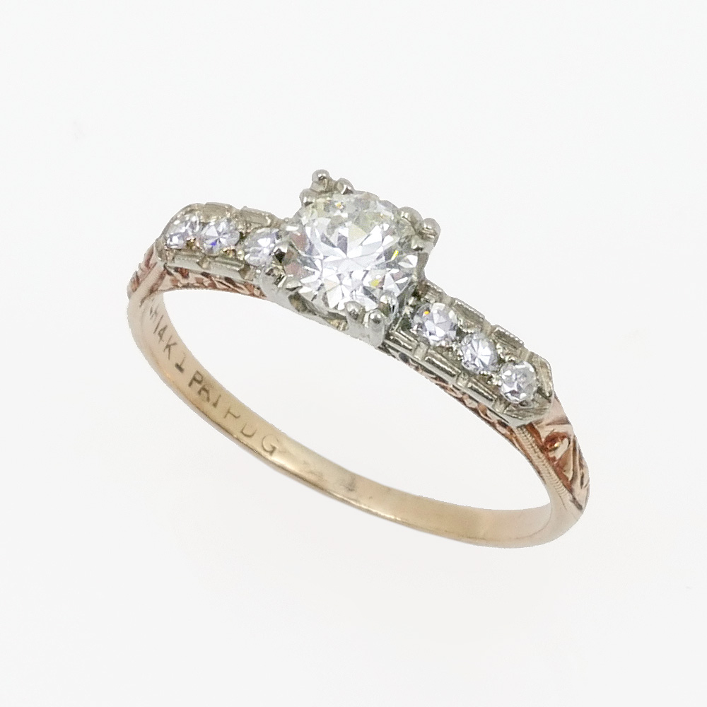 Appraisal: K ART DECO DIAMOND SOLITAIRE RING One old European round