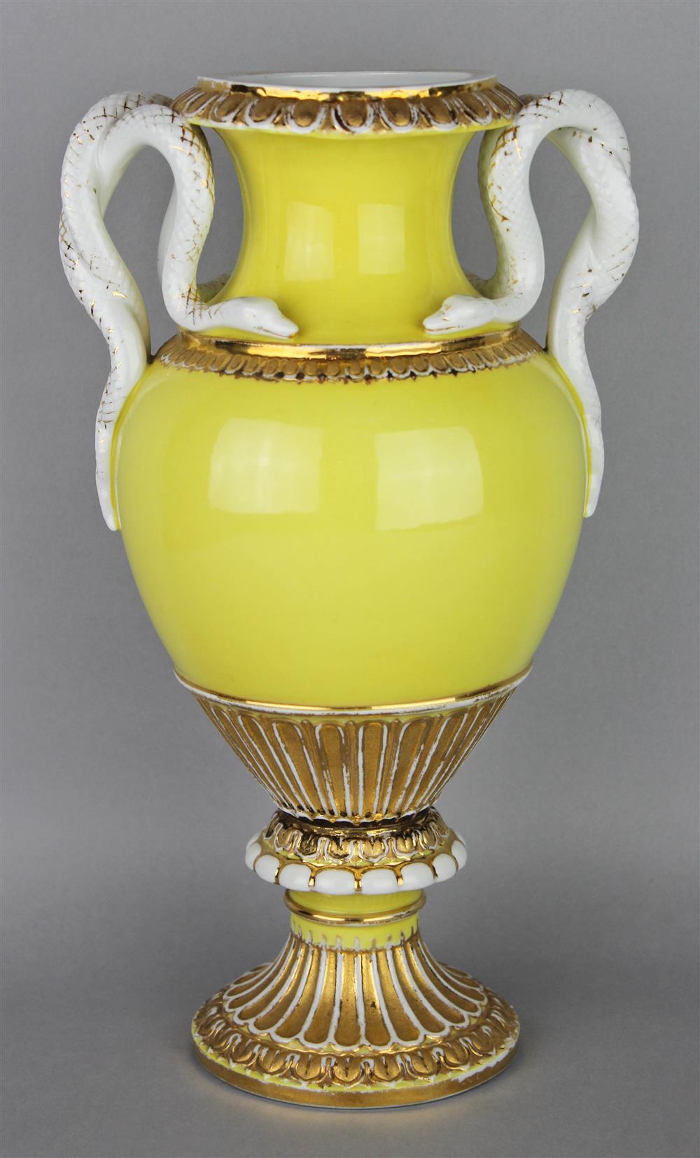 Appraisal: MEISSEN YELLOW GROUND TWO HANDLED VASE early th C underglaze