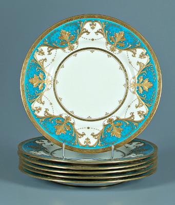 Appraisal: Six Mintons service plates turquoise and gilt borders on ivory