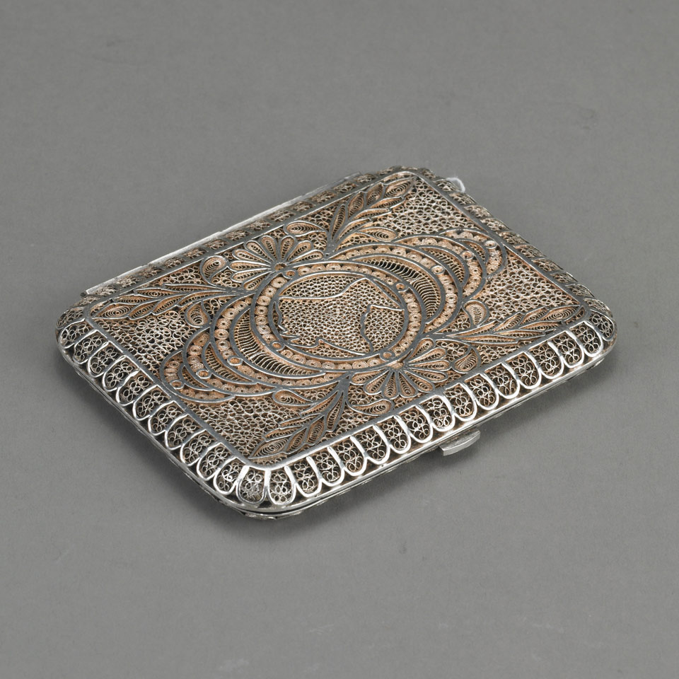 Appraisal: Eastern Silver Filigree Cigarette Case early th century height x