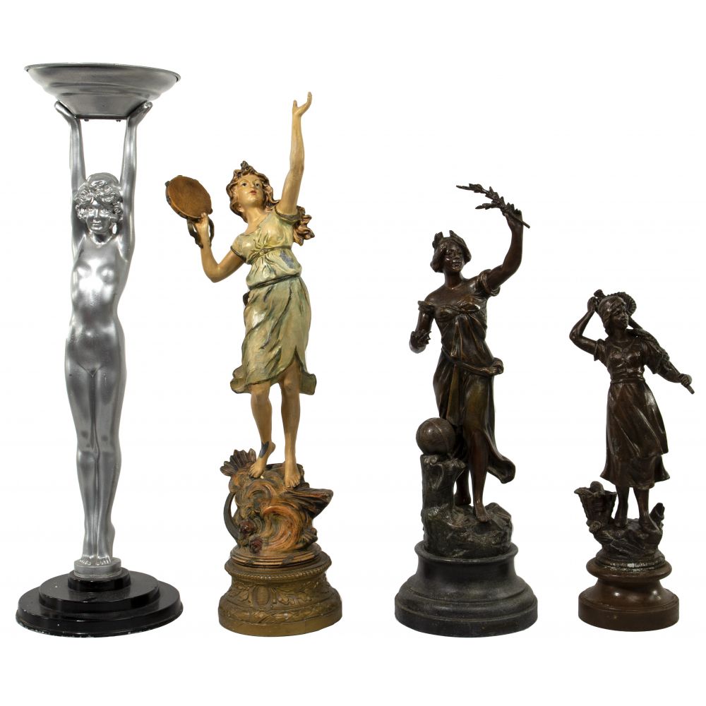 Appraisal: CAST METAL STATUE ASSORTMENT items including an Art Deco style