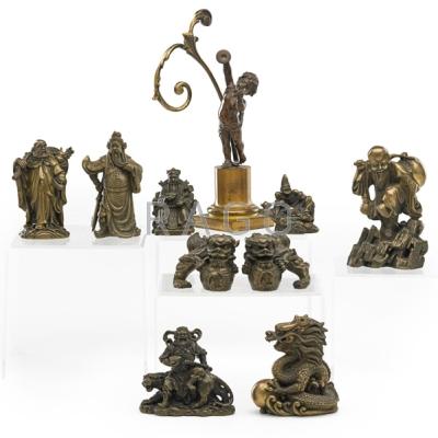 Appraisal: ASIAN BRONZE ITEMS Ten th c nine figurines in various