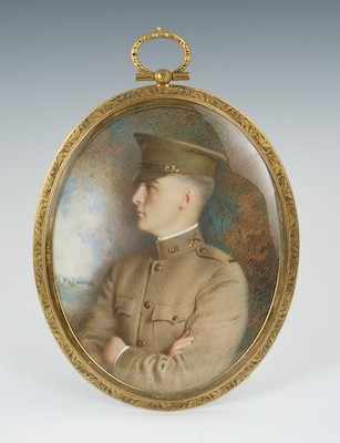 Appraisal: A Miniature Portrait of a WWI Soldier Signed M Rae