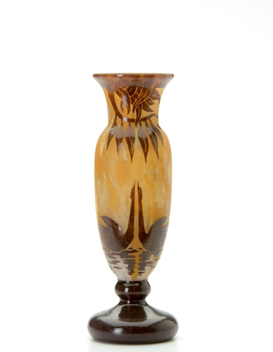 Appraisal: CHARLES SCHNEIDER CHARDER Etched and enameled vase decorated with stylized