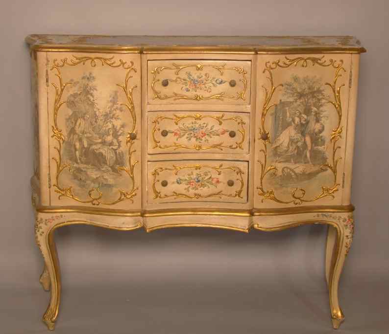 Appraisal: ITALIAN PAINTED AND PARCEL GILT COMMODE the oblong top with