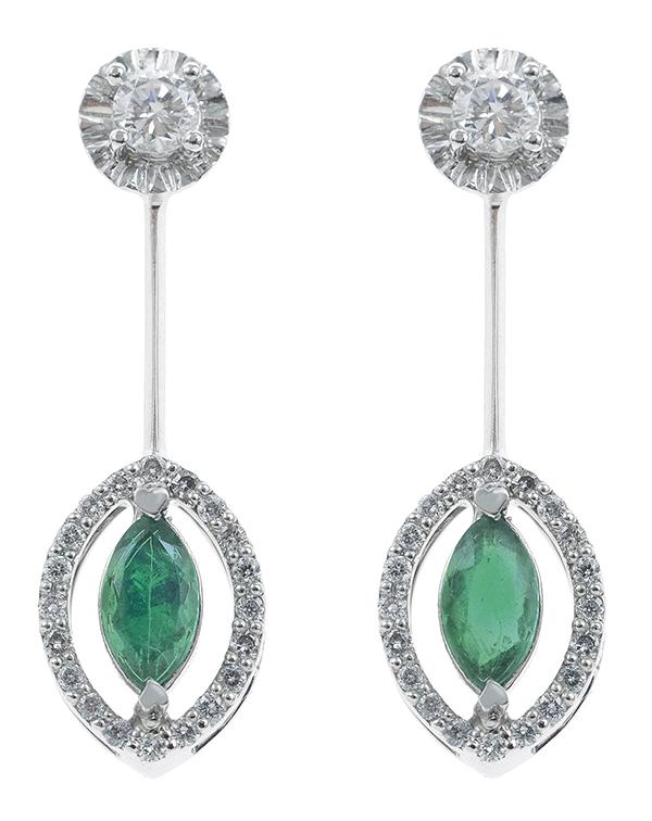 Appraisal: A PAIR OF COLOMBIAN EMERALD AND DIAMOND EARRINGS Each earring