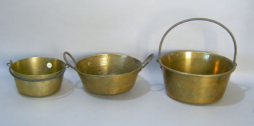 Appraisal: Three brass buckets th c one with a fixed handle