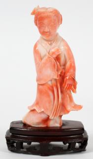 Appraisal: CHINESE CARVED CORAL FIGURE CHINESE CARVED CORAL FIGURE H A