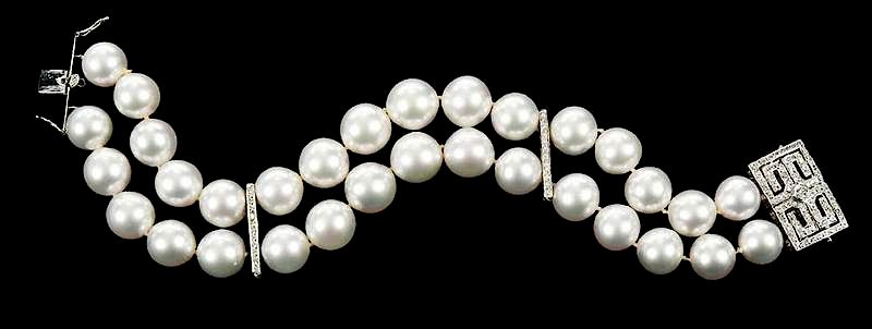 Appraisal: kt Gold Pearl and Diamond Bracelet knotted double strand white