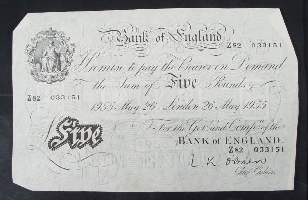 Appraisal: White Bank of England note O'Brien No Z