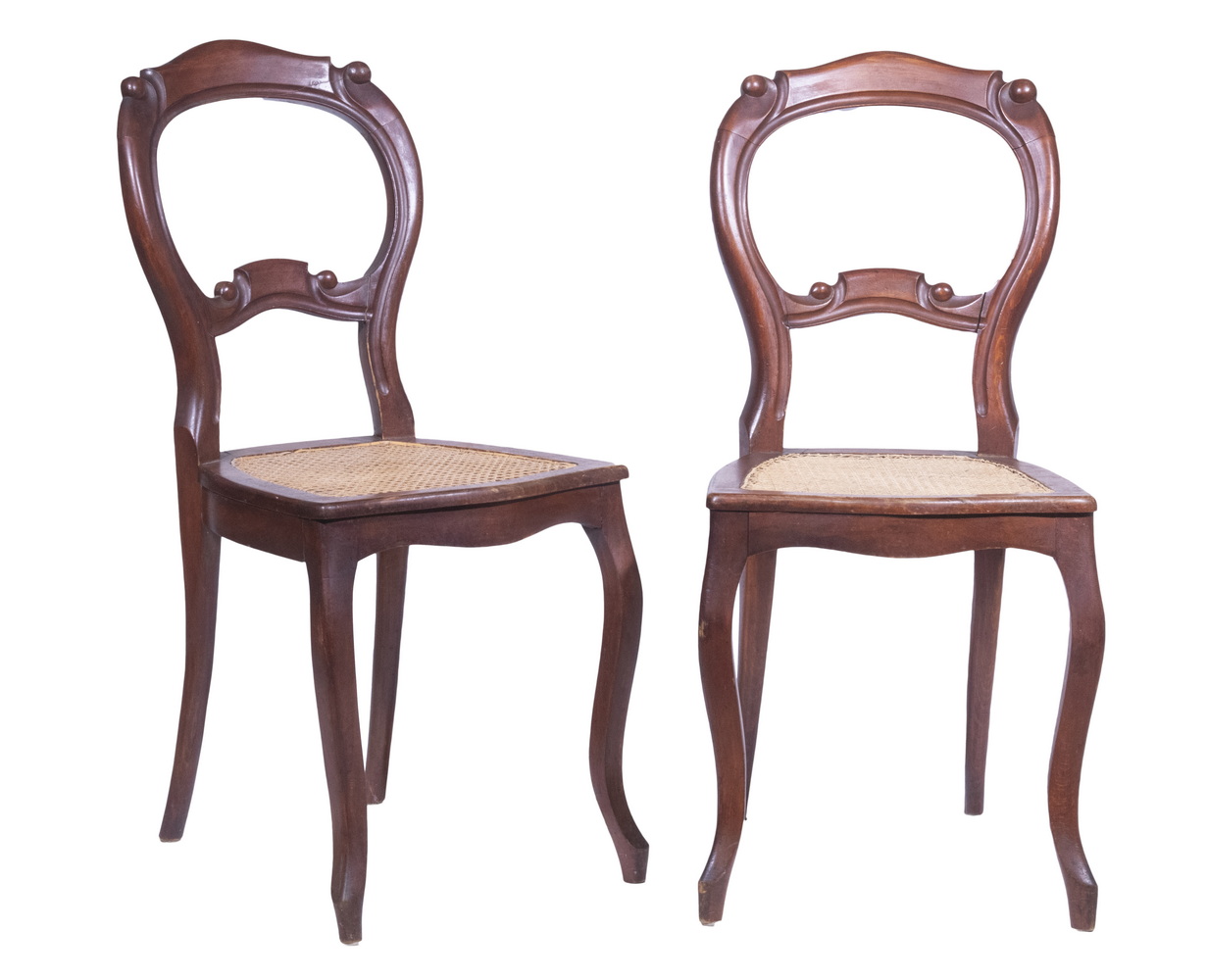 Appraisal: PAIR OF TH C AMERICAN COUNTRY CHAIRS Red Walnut Balloon