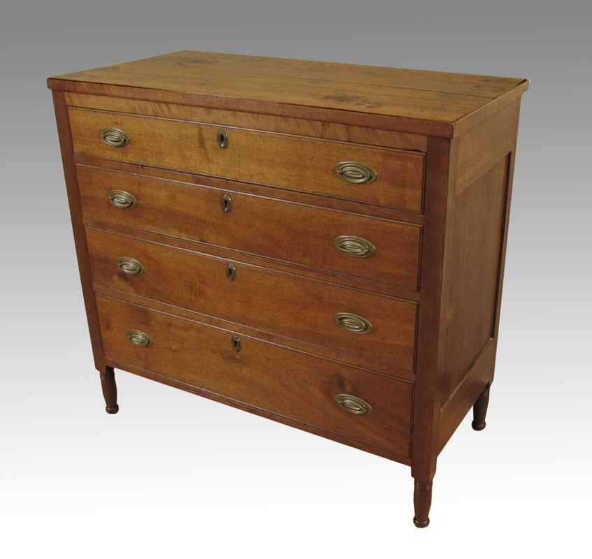 Appraisal: SHERATON PERIOD GRADUATED DRAWER DRESSER Cherry board top Original hardware