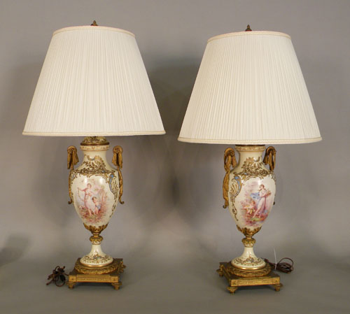 Appraisal: Pair of painted porcelain table lamps with ormolu mounts