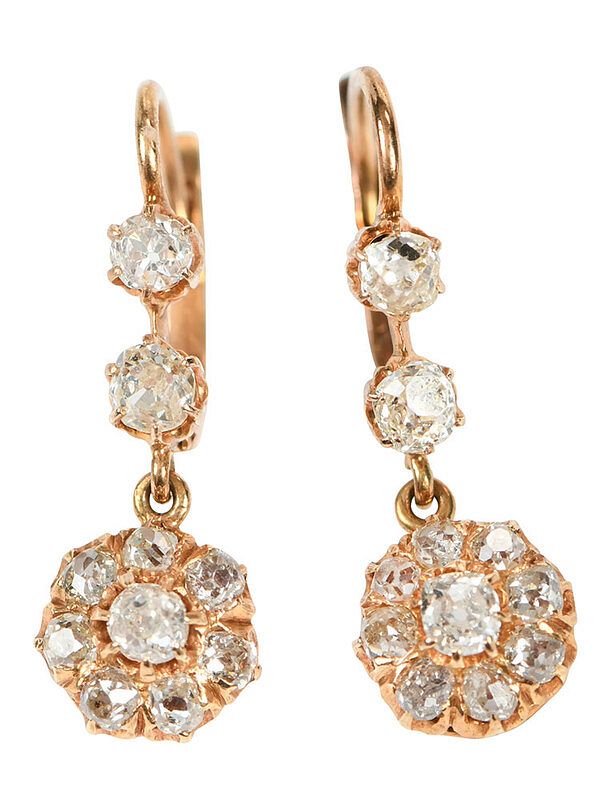 Appraisal: Antique Gold Diamond Earrings old mine cut diamonds estimated total