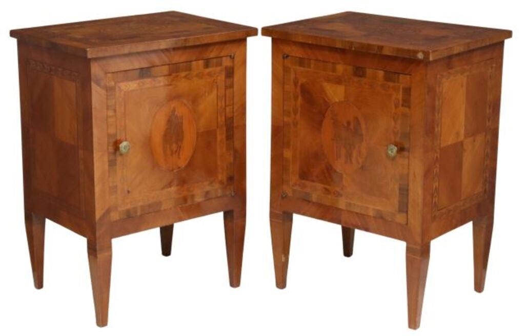 Appraisal: pair Italian Neoclassical style marquetry bedside cabinets th c having