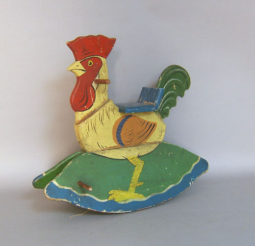 Appraisal: Painted rooster rocking toy h