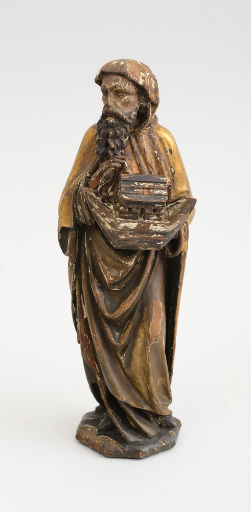 Appraisal: GERMAN GOTHIC STYLE CARVED PAINTED AND PARCEL-GILT FIGURE OF NOAH