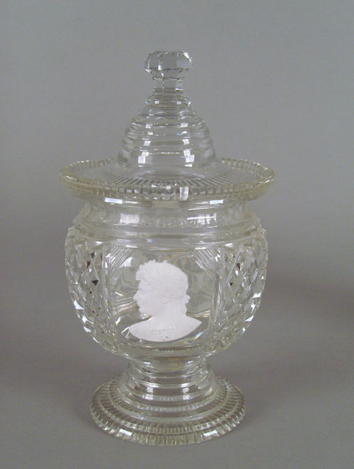 Appraisal: Cut glass Aspley Pellat covered jar ca with a sulfide