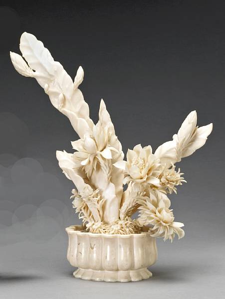 Appraisal: A pieced ivory planter th Century Modeled as a cactus